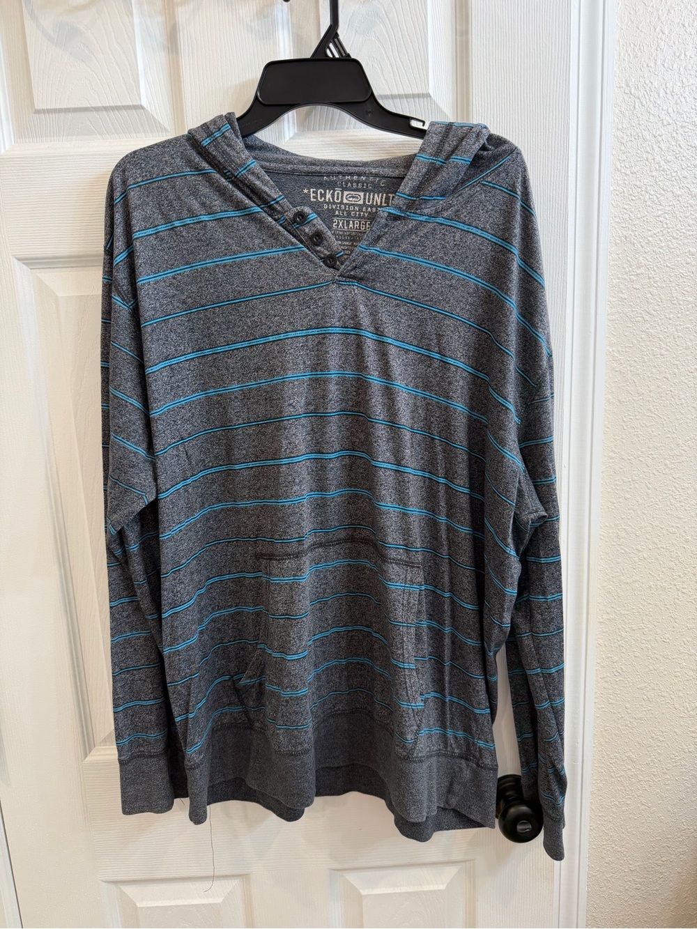 Ecko Unlimited Men's Gray Stripe Pullover Henley Hoodie 2XL